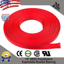 20 FT 1/2" Red Expandable Wire Cable Sleeving Sheathing Braided Loom Tubing US