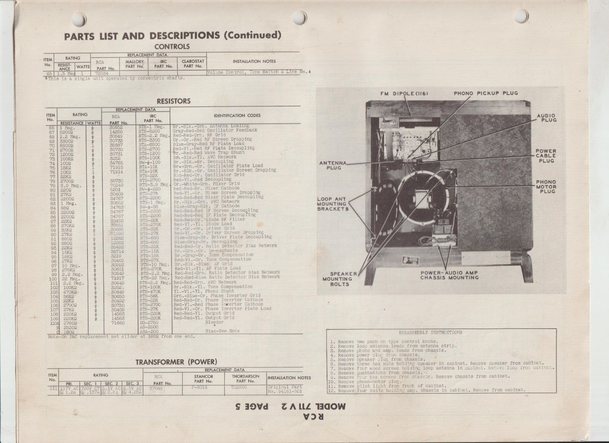 1947 RCA Victor Model 711-V-2 - AC AM/FM Phono - Radio Service