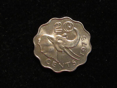 1974 or 75 Swaziland 20 Cent ELEPHANT scallpped  shape gems much better than pic