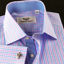 Elegant Purple Blue Check WIth Blue Check Inner Lining Formal Dress Shirt