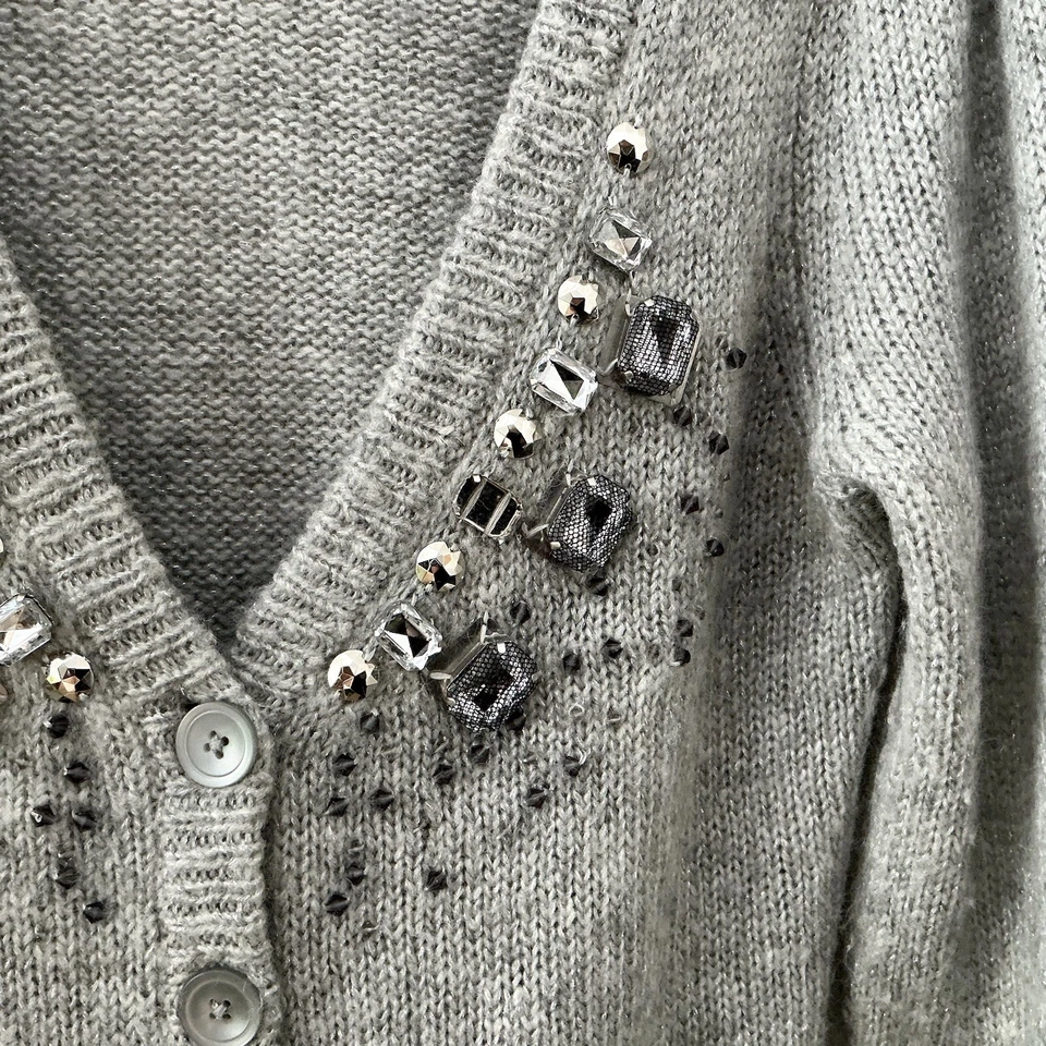 Suéter Express Mujer Mezcla de Lana Brillante Estrás Brillo Botón Cárdigan Talla Lg Foto 3 de 4