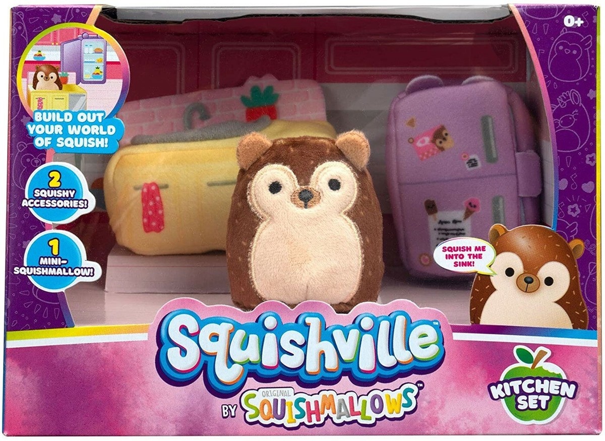 Squishmallows Squishville! Kitchen Set 2-Inch Mini Plush Playset