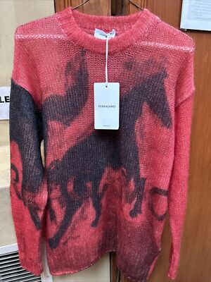 Ferragamo Mustang Horse Print Red Wool Small Men display picture 3