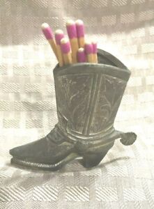 Vtg-Made-in-Japan-Metal-Cowboy-Boot-Match-Toothpick-Holder