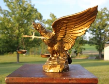 Antique Gold Gilt Scale of Justice Eagle Statue Sculpture Countertop Display VTG