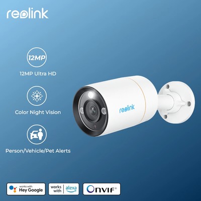 Reolink 12MP Ultra HD PoE IP Kamera Smart Erweiterte Erkennung & Warnung Sicherheit...