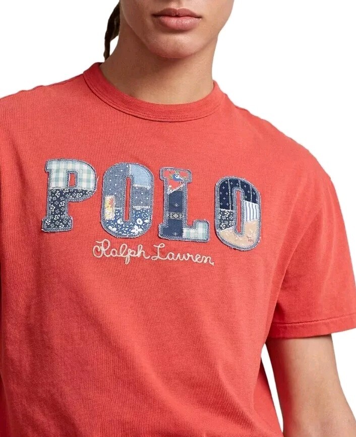 Polo Ralph Lauren T Shirt Mens Red Patchwork Logo Classic