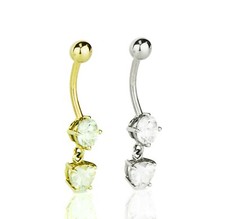 14K Solid Gold Yellow or White Belly Button Dangle  Barbel Bar Ring  