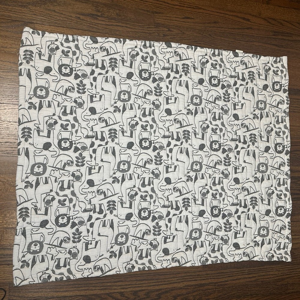 Cloud Island Cotton Muslin Baby Blanket with Zoo Animals in Soft Neutral Tones 34x40