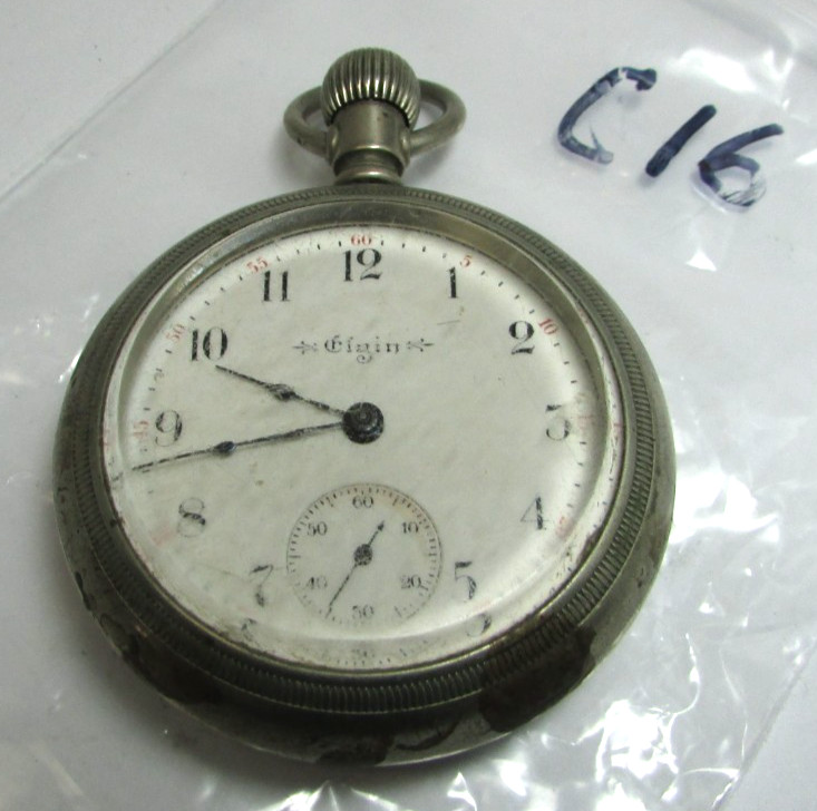 Vintage Elgin 18s 7J Open Face Silver Tone  Pocket Watch Running