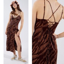 Urban Outfitters First Light Dress Size M Animal Print Satin Slip Dress Y2K 90s
