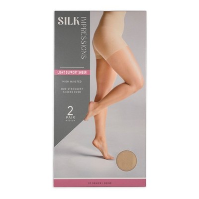 Silk Impressions Women 20 Denier Sheer Tights & Control Top Pantyhose Beige XXL