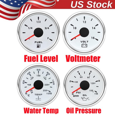 #ad 4 Gauge Set 52mm White Fuel Level Oil Pressure Water Temp Voltmeter For Boat Car $77.20