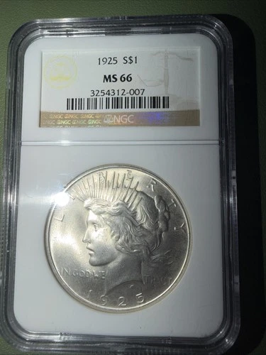 1925 Peace Dollar NGC MS 66 - Superb Fields Truly Awesome Coin.
