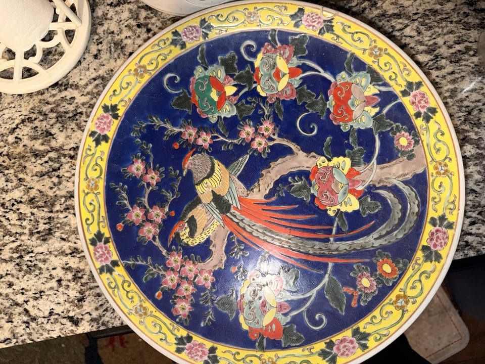 Antique Japanese Yamatoku Style Porcelain Charger Plate Bird Peony 12 ...