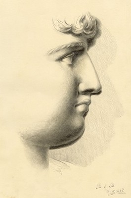 Classical Male Profile after Reverdin Graphite Drawing 1835 R.J. Blesard