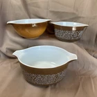 Vintage Pyrex Woodland Brown Floral Cinderella Mixing Bowls 3 Pc Set 1970s