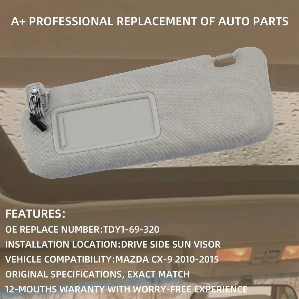 For 2010-2015 Mazda CX-9 Left Driver Side Gray Sun Visor with Lights TDY1-69-320 Foto 4 de 4