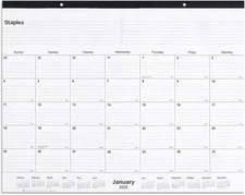 Staples 2026 Year 21.75" X 17" Monthly Desk Pad Calendar, White/Black