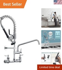 Versatile Wall Mount Kitchen Sink Faucet with Pre-Rinse Sprayer - 8-Inch Center