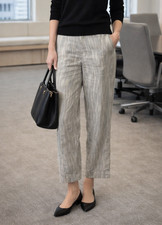 J Jill Linen Stretch Trousers Pants Womens 6 White Black Stripe Career Office