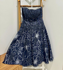 Jovani Womens 14 Navy Blue Silver Sequin Lace Corset Strapless Prom Dress Gown