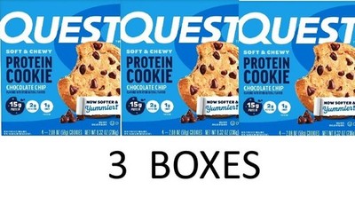 QUEST Soft & Chewy Chocolate Chip Protein Cookie - 4 Cookies in a Box - 3 BOXES