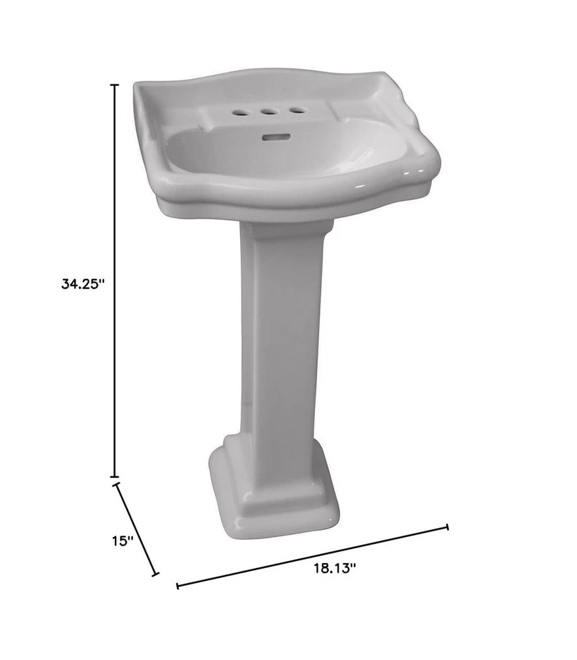 Pedestal Lavatory Sink, White Vitreous China with 4-Inch Centerset - Image 3 of 3