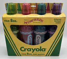 Vintage 1990s Crayola Baby Bottles by Munchkin - New In Box Set of 4 8oz 