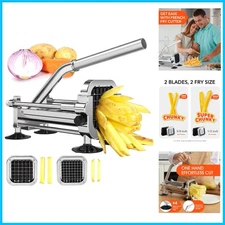 Stainless Steel French Fry Cutter - 1/2 Inch & 3/8 Inch Blades for Perfect Cuts