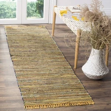 Rag Rug Collection Accent Rug - 2'3" x 5', Yellow & Multi, Handmade Boho Stri...