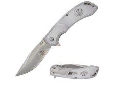 9" Silver Heavy Duty Spring Assisted Open Blade Folding Embossed Pocketknife