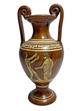 Vintage Handcrafted In Greece Double-Handled Painted Pottery Urn 8"