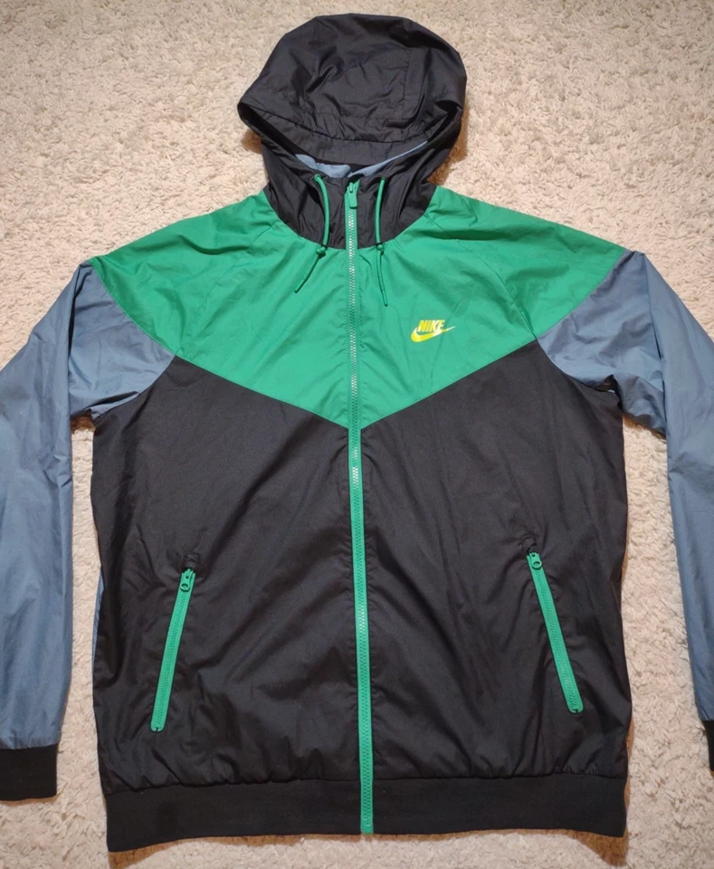 Chaqueta cortavientos Nike Windrunner para hombre talla grande negra verde azul cremallera completa Foto 3 de 4