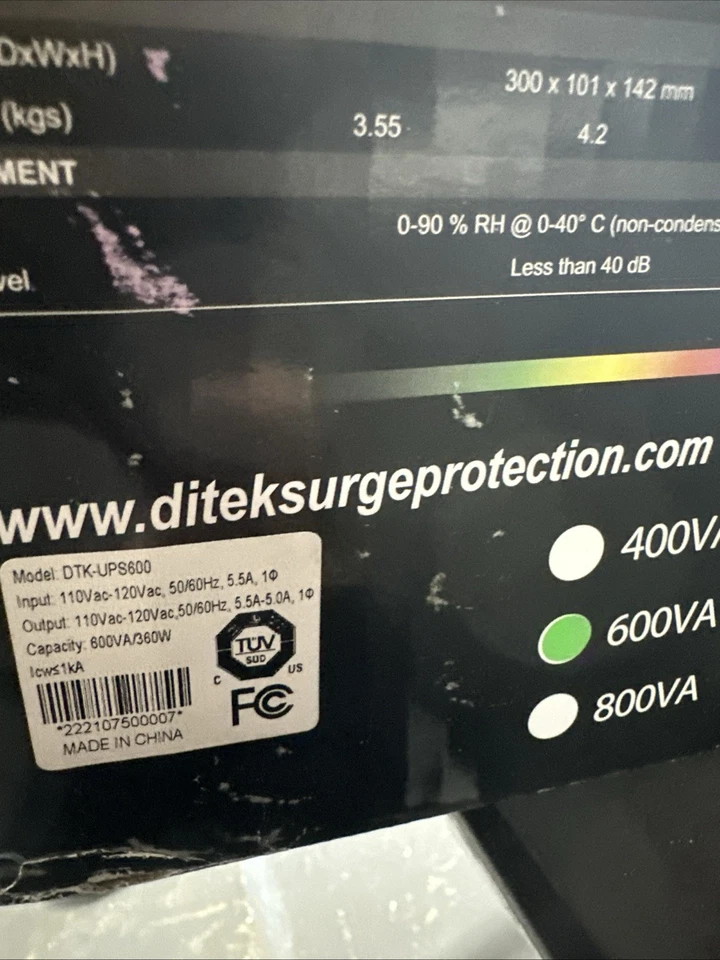 Ditek DTK-UPS600 Line Interactive UPS 600VA/360W NEW - Image 4 of 4