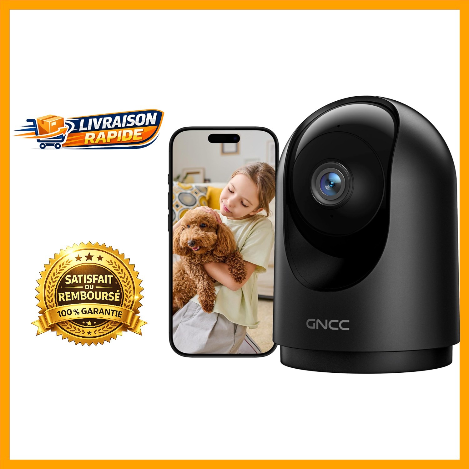 Caméra surveillance interieur WiFi GNCC pour surveiller bébé et animaux de compagnie à distance
