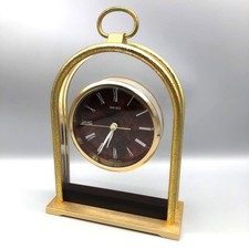 SEIKO Vintage Gold Frame Brown Marble Dial Quartz Clock Tested