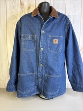 Vintage Carhartt C59 Denim Chore Coat Mens LT Blanket Lined Barn Jacket USA
