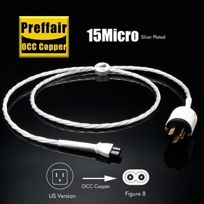Preffair OCC Copper Silver Plated HiFi US/EU Power Cable Cable PTFE Insulation