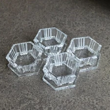 4 Antique Salt Dips Crystal Glass Hexagon w/ 2 Glass Trays ~ Unique & Beautiful