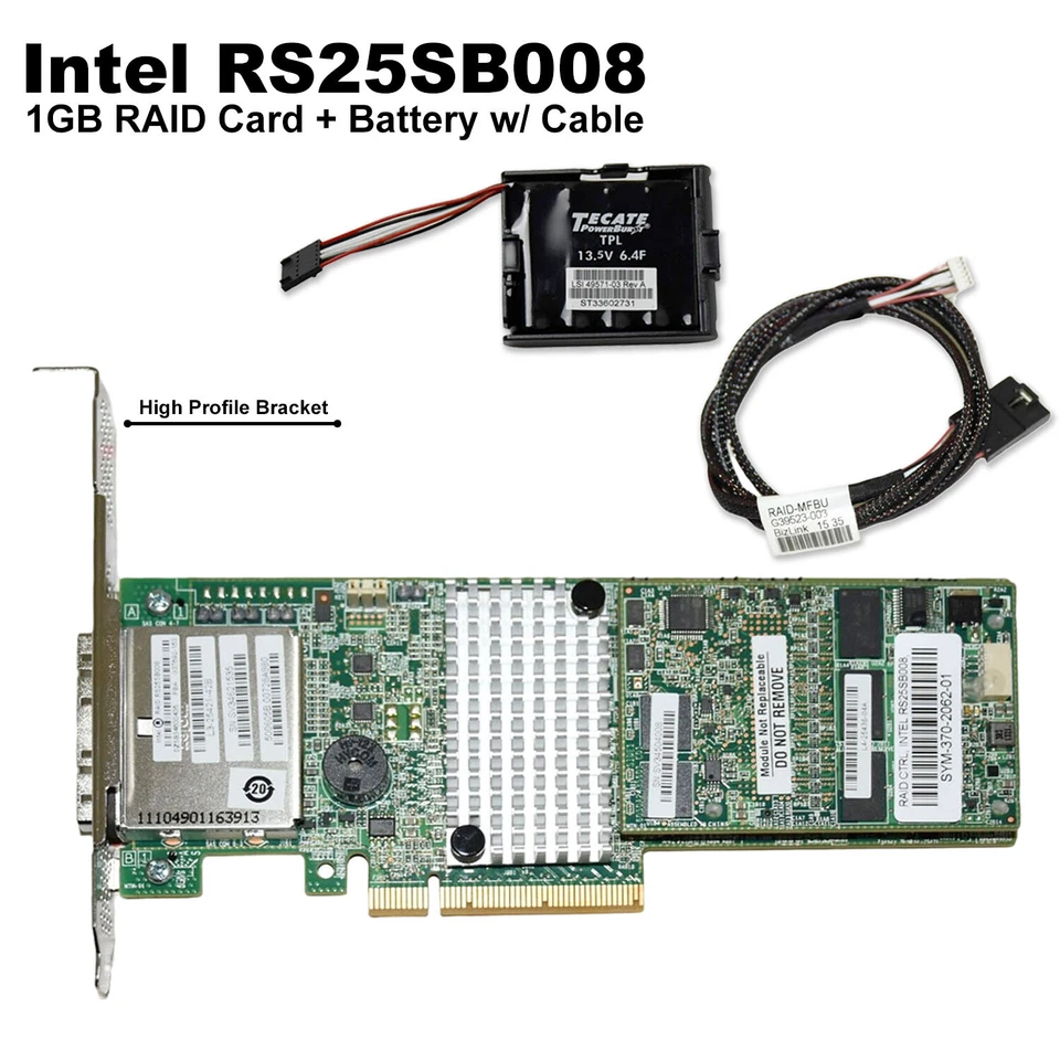 Intel RS25SB008 6Gb/s PCI-E SAS 1GB Controllers RAID Cards + Battery - Image 2 of 4