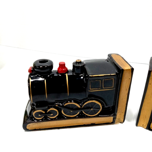 Sujetadores de cerámica para locomotora de tren vintage adornos de oro negro pintados a mano Japón - Imagen 2 de 13