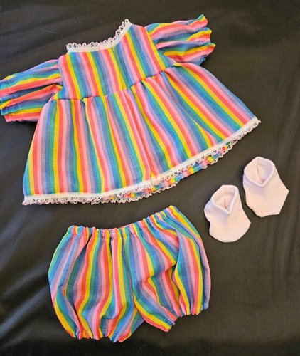 Cabbage Patch Kids Doll Rainbow Stripe Dress Panties Socks Handmade - Picture 7 of 12