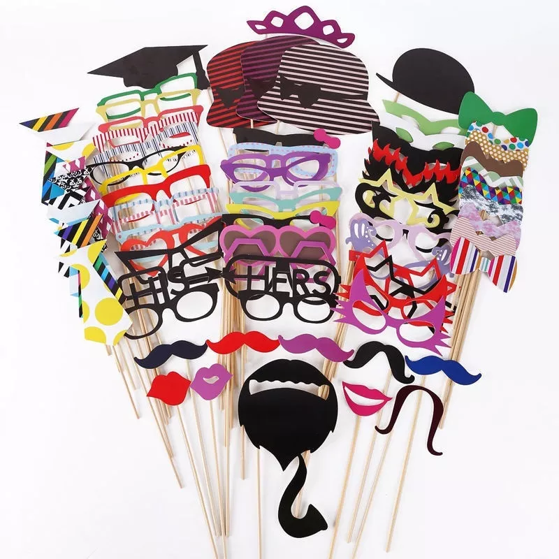 Set DIY Photo Booth Props Mustache Hat Stick Weddings Birthday Party Fun Gift