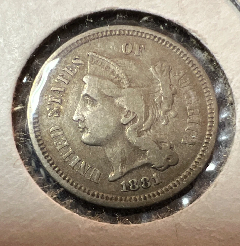 1881 Three Cent Nickel Piece 3C Ungraded/possible Die Clash On Neck - Image 3 of 4