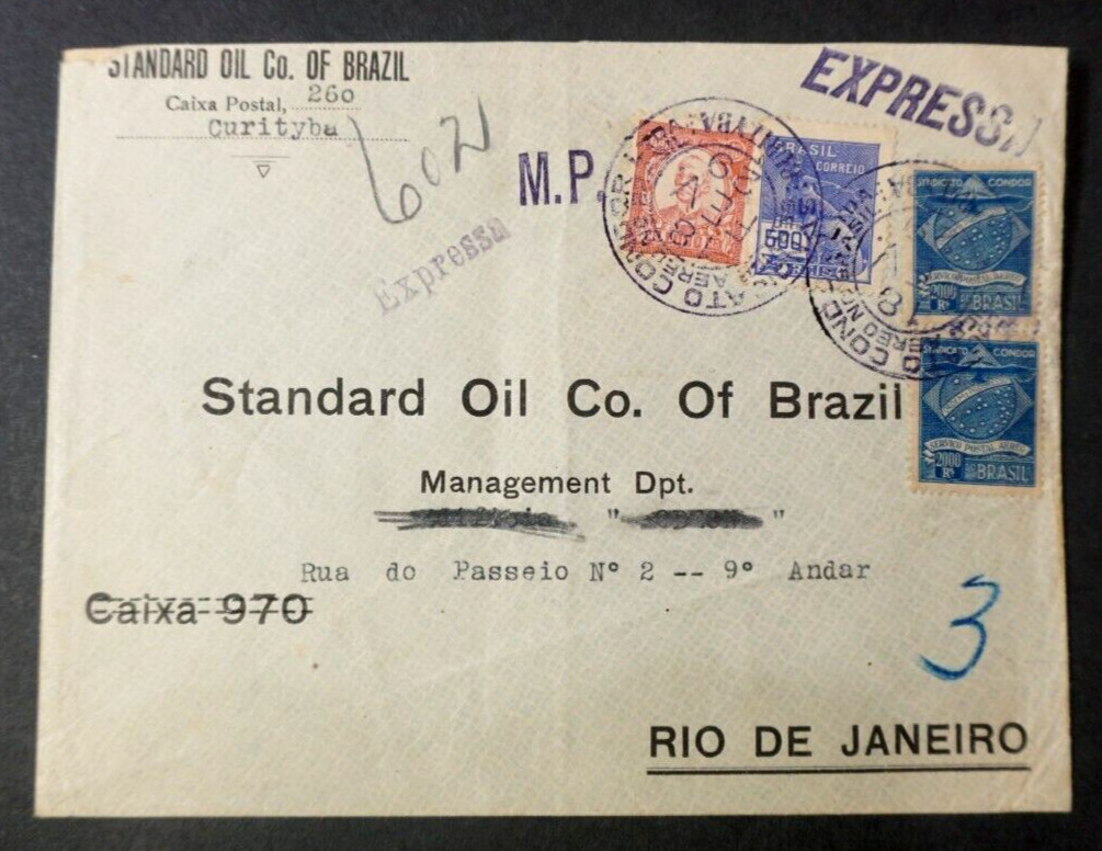 Brazil 1929 Condor cover Curityba Parana to Rio de Janeiro Standard Oil