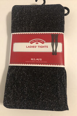 Ladies Tights M/L Black Sparkles Holiday Time Pack NEW