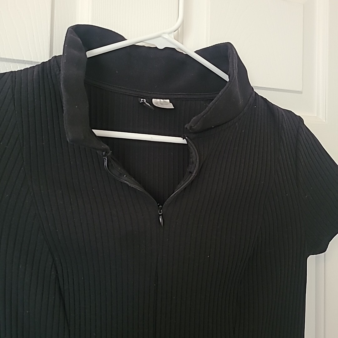 Divided H&M Womens Dress Black Ribbed Stretch XL Short Sleeve Collar Minimalist  thumbnail 3
