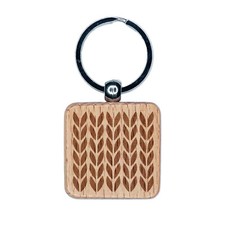 Knit Stitch Pattern Engraved Wood Square Keychain Tag Charm
