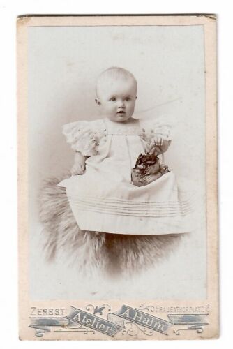 7782-  CDV * Kleines Mädchen, Kleid, Blumen * Zerbst um 1900 - Bild 1 von 2
